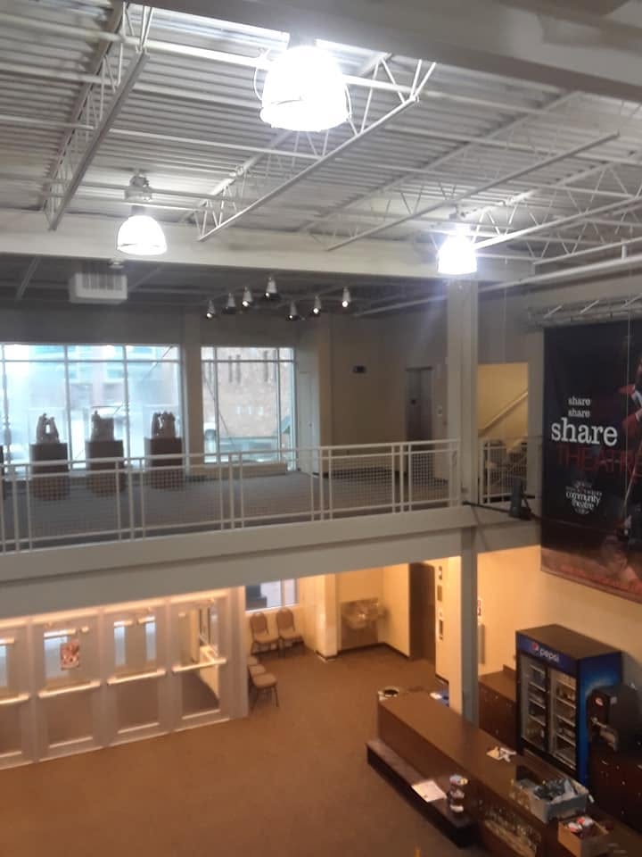 The lobby from the mezzanine with the fresh paint on.